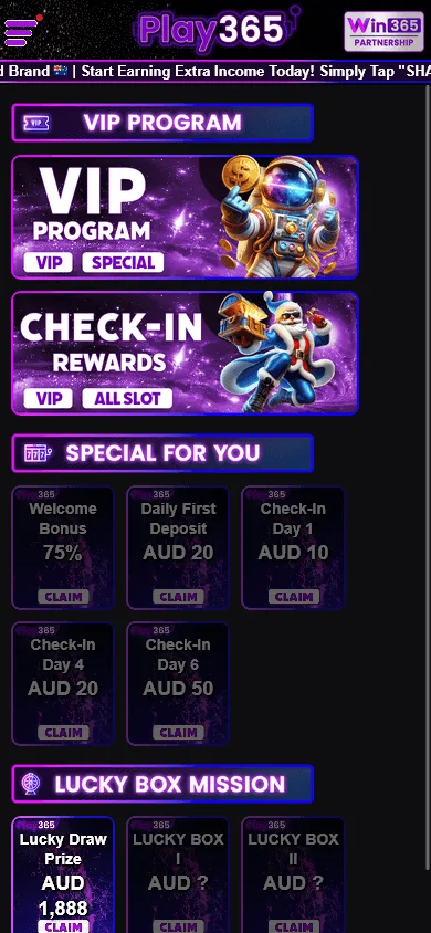 Play365 Casino mobile promotions with welcome bonus and daily rewards